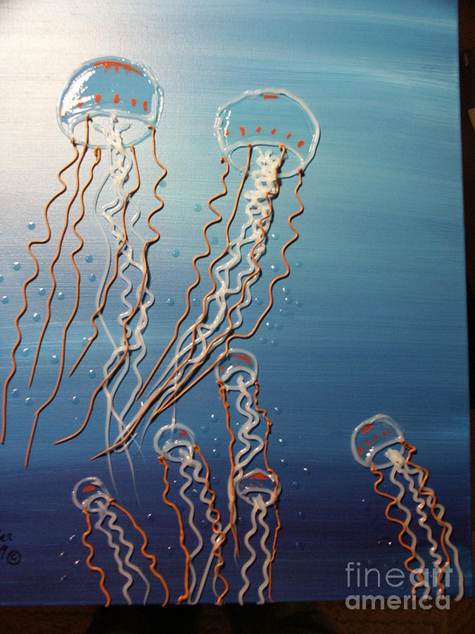 Jellyfish Painting - Family Of Jellies by G Oktober
