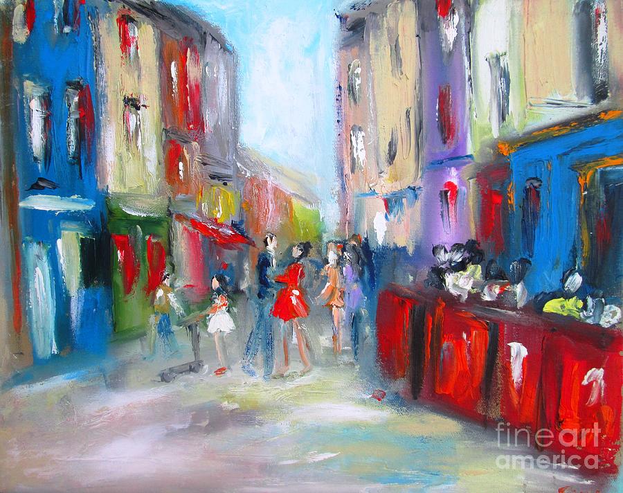 Painting of a Family on quay street galway city ireland  Painting by Mary Cahalan Lee - aka PIXI