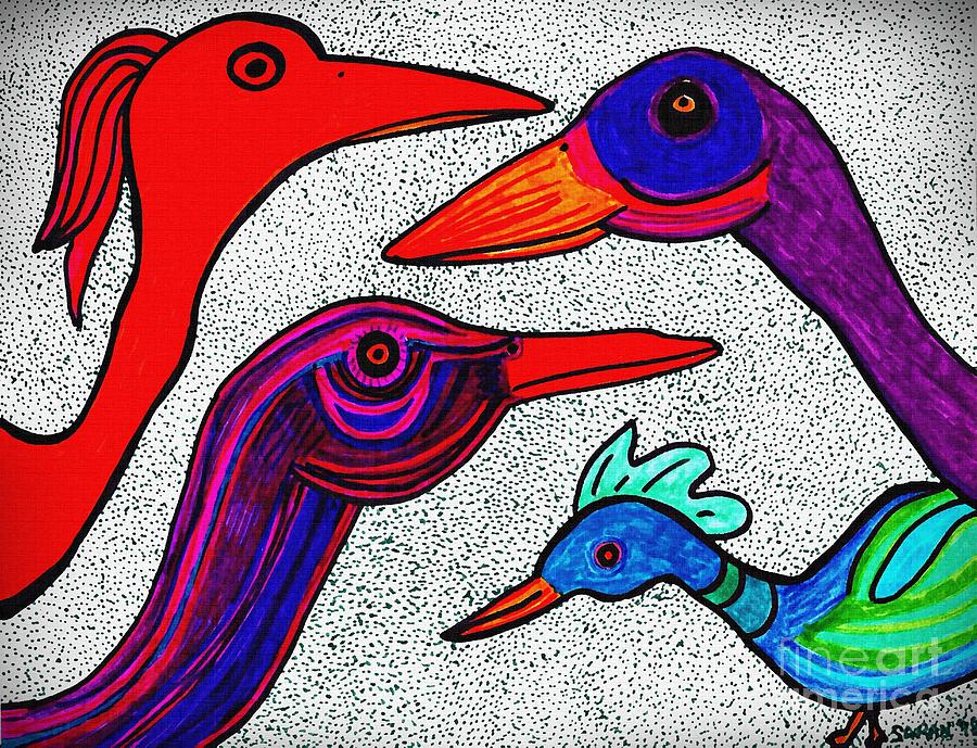 Bird Drawing - Family Portrait by Sarah Loft
