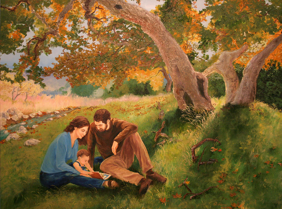 Family Portrait Under a Tree Painting by Alan Schwartz