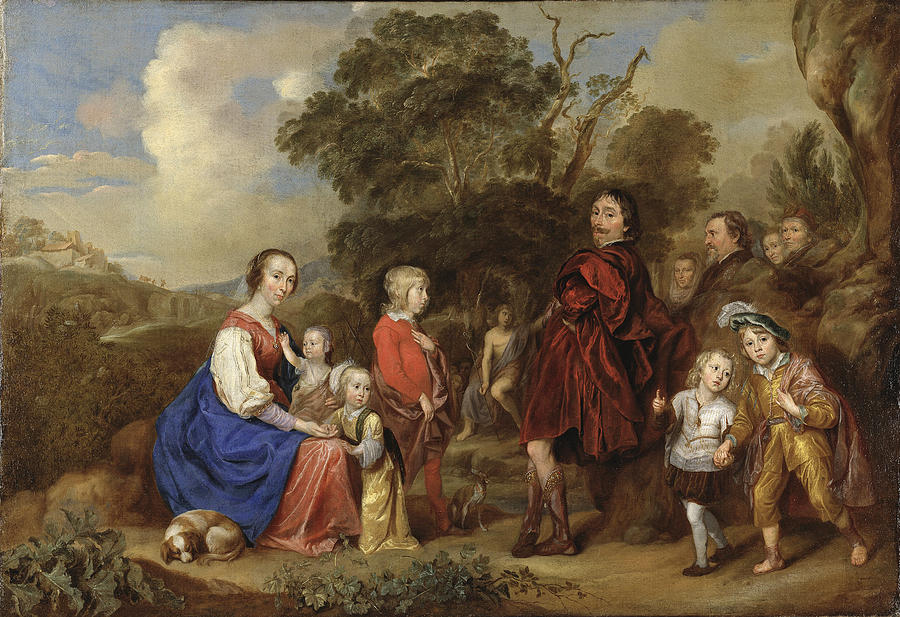 Family Portrait with Saint John the Baptist Painting by Johannes Mijtens