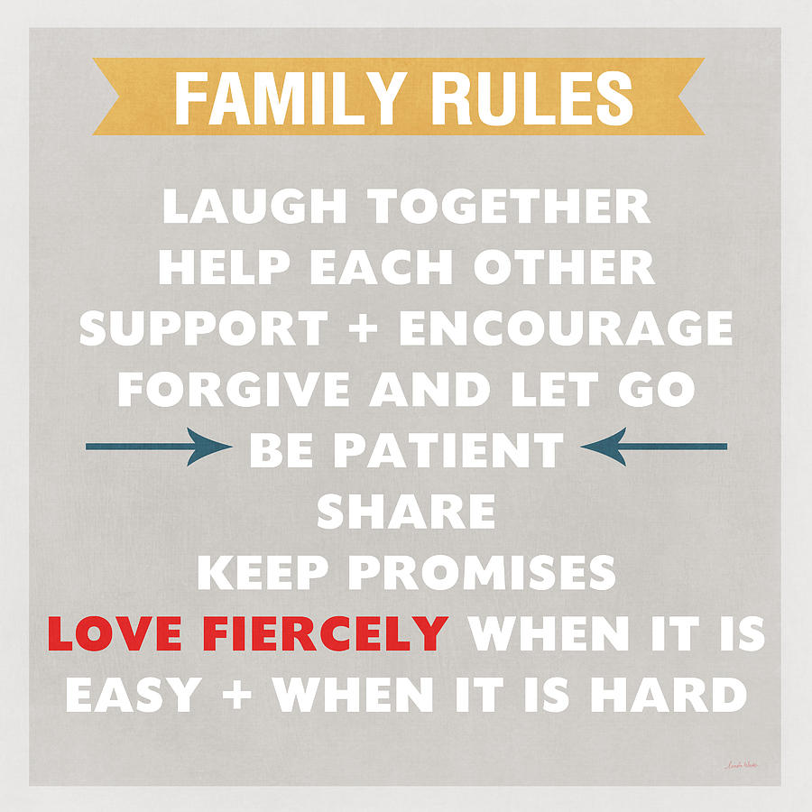Typography Mixed Media - Family Rules by Linda Woods