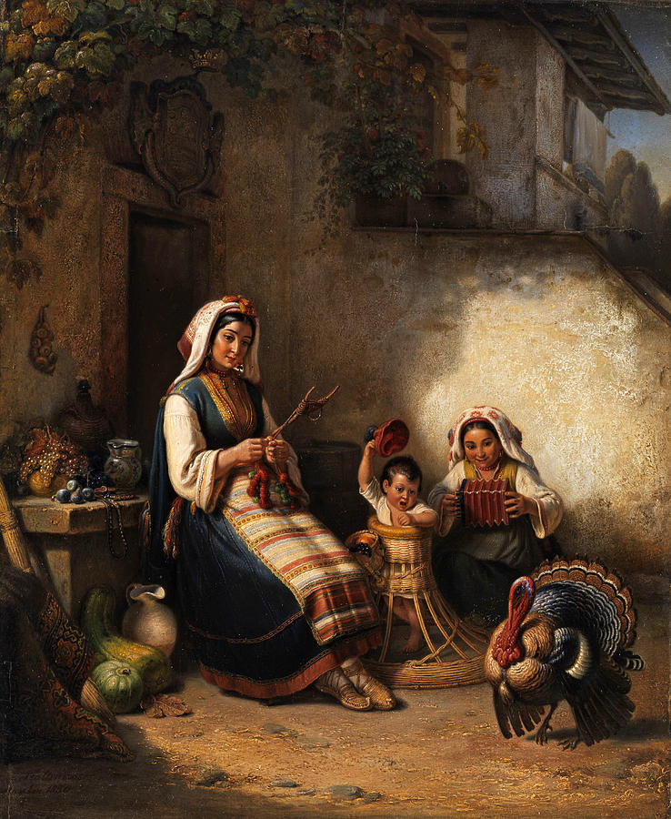 Family scene from Istria Painting by Kaspar Kaltenmoser