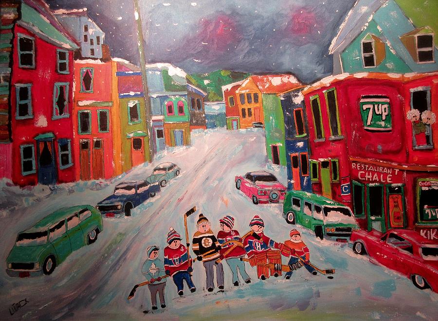Family Street Hockey Painting by Michael Litvack