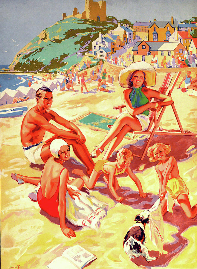 Family vacation on the sandy beach Painting by Long Shot