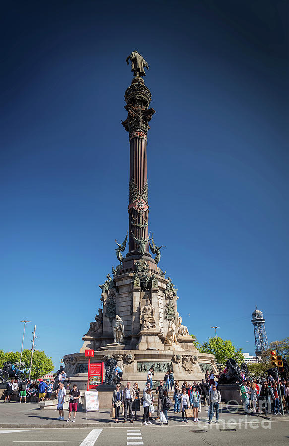 Famous Columbus Monument Landmark In Central Barcelona Spain Photograph by JM Travel Photography