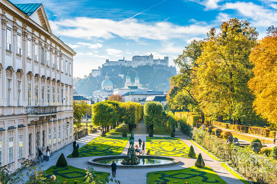 Famous Mirabell Gardens with historic Fortress in Salzburg, Aust Photograph by JR Photography