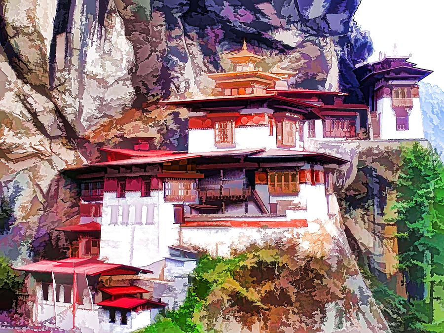Famous tigers nest monastery of Bhutan 1 Painting by Jeelan Clark
