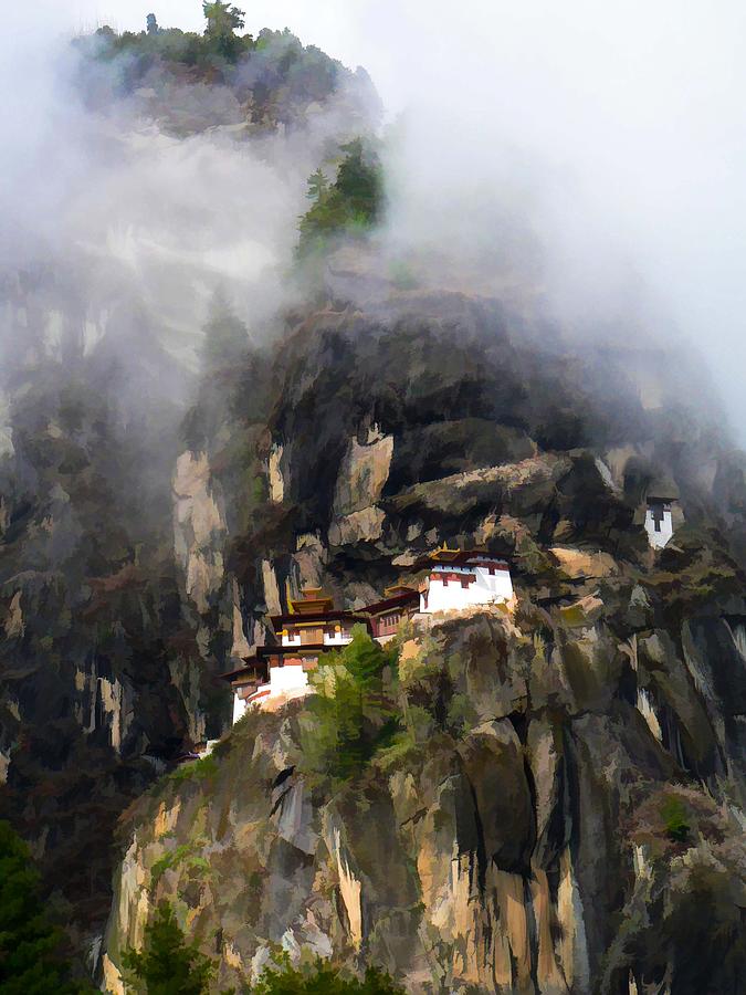 Famous tigers nest monastery of Bhutan 9 Painting by Jeelan Clark