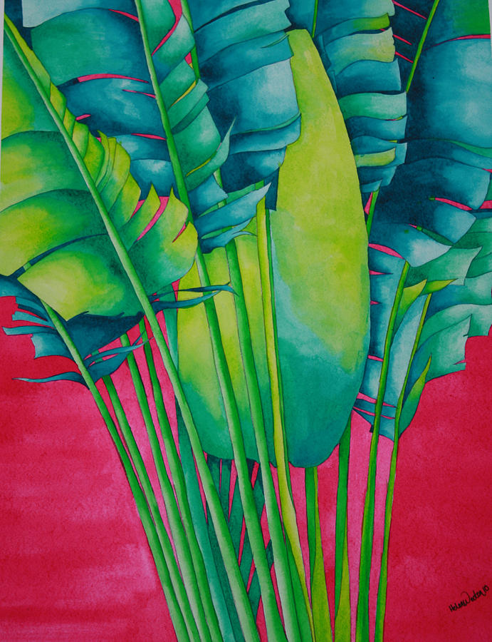 Fan palm with Pink Painting by Helen Weston - Fine Art America