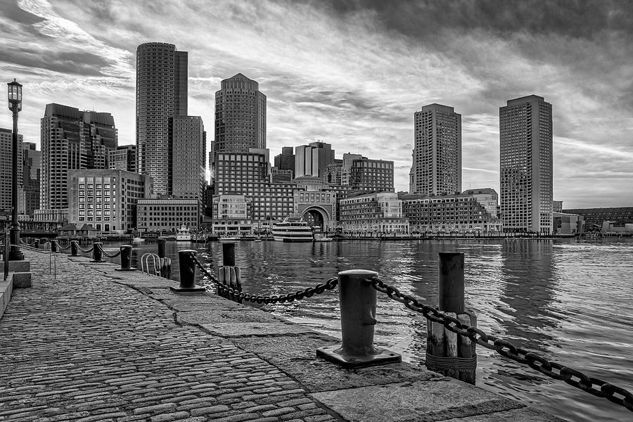 Boston Photograph - Fan Pier Boston Harbor BW by Susan Candelario