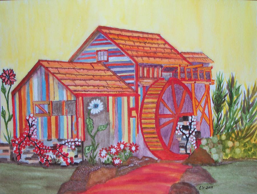 Fanasty Waterwheel Painting by Connie Valasco