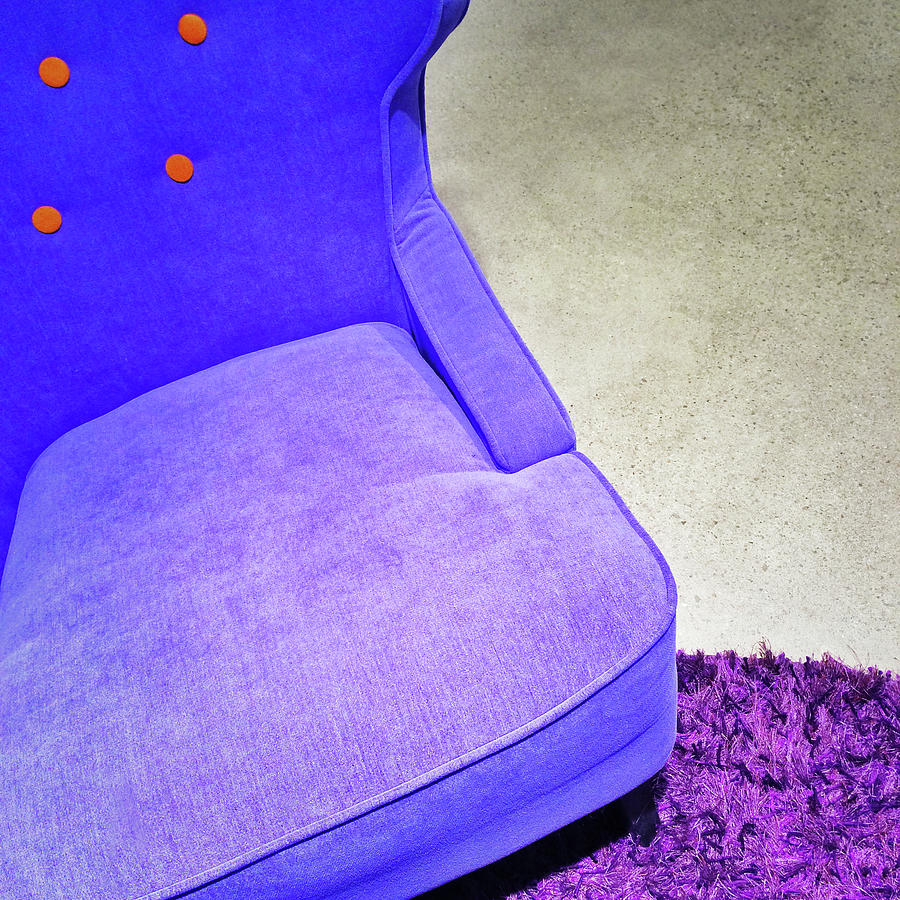 Furniture Photograph - Fancy blue armchair on purple carpet by GoodMood Art