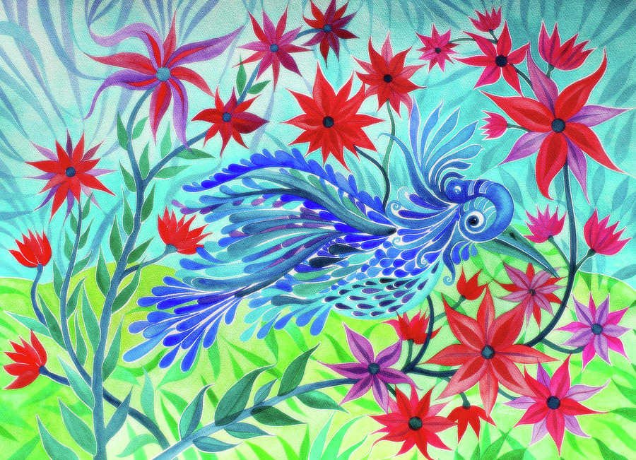 Fancy Fowl in the Flowers Painting by Adria Trail