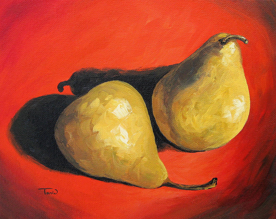 Pear Painting - Fancy Pears on Red  by Torrie Smiley
