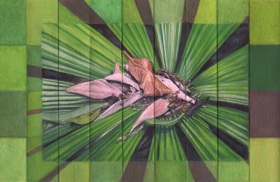 Fantail Palm Plateau - flat detail section Painting by Kerryn Madsen-Pietsch