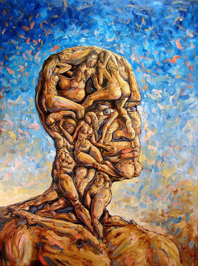 Surrealism Painting - Fantasies of a 120 years old man struggling to survive by Darwin Leon