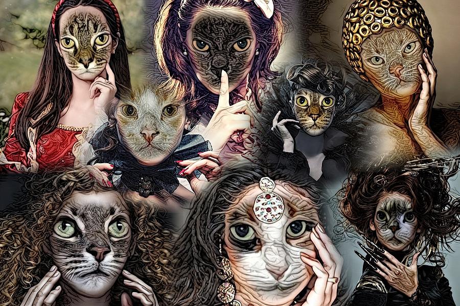 Fantasy Cat Art Collage Digital Art by Artful Oasis