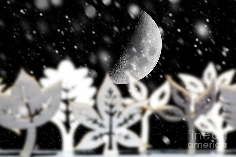 Fantasy Christmas scene with moon Photograph by Simon Bratt