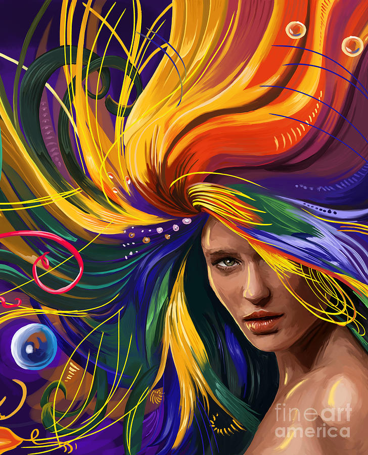 Fantasy Girl Color Hair Ver Painting by Tim Gilliland