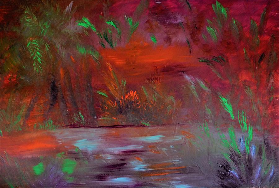 Fantasy Island Sunset Abstract Mixed Media by Jacqueline Whitcomb