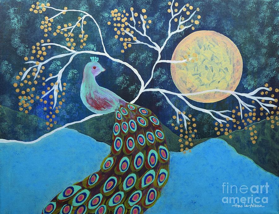 Fantasy Moon I - Peacock  Painting by Hao Aiken