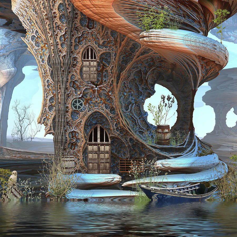 Fantasy Tree Cottage Digital Art by Hal Tenny