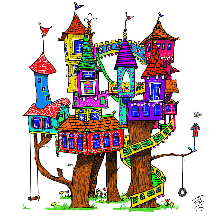 Fantasy Treehouse Digital Art by Debra Baldwin