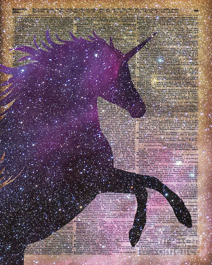 Fantasy Unicorn Painting - Fantasy Unicorn in the Space by Anna W