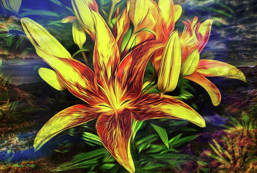 Fantasy Yellow Lilies Digital Art by Kathy Kelly