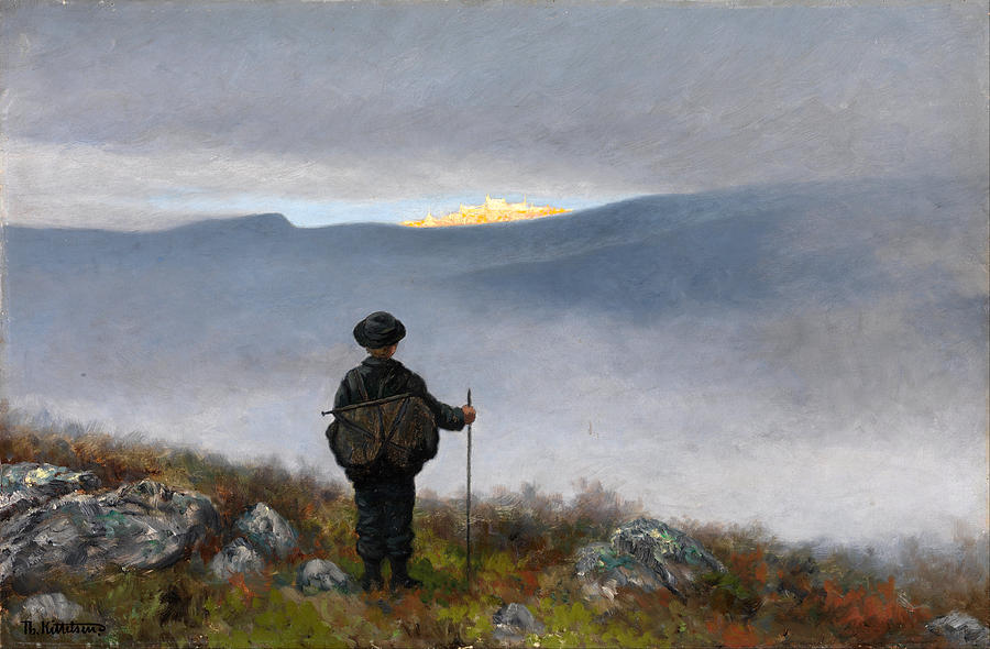 Far far away Soria Moria Palace shimmered like Gold Painting by Theodor Kittelsen