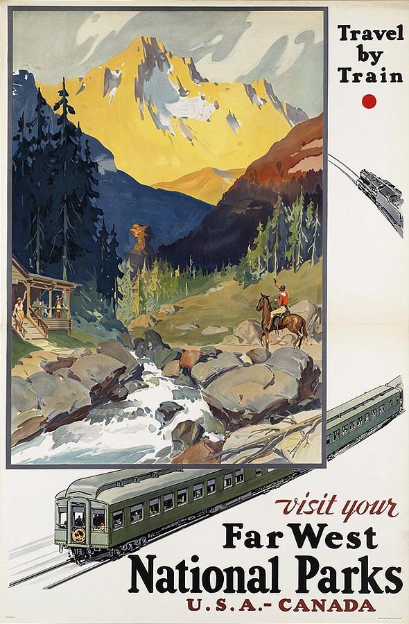 Far West National Parks - Vintage Travel Poster Painting by Studio Grafiikka