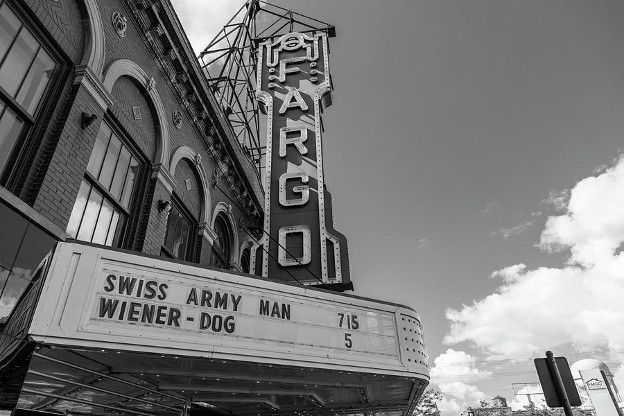 Black And White Photograph - Fargo Theater Sign Black and White  by John McGraw
