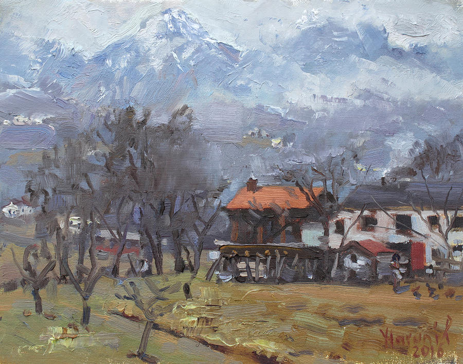 Farm  at Dolomites, Belluno, Italy Painting by Ylli Haruni