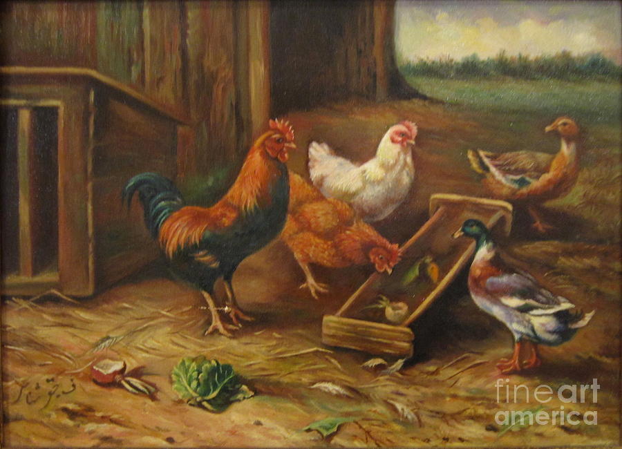 Impressionism Painting - Farm Birds by Farideh Haghshenas