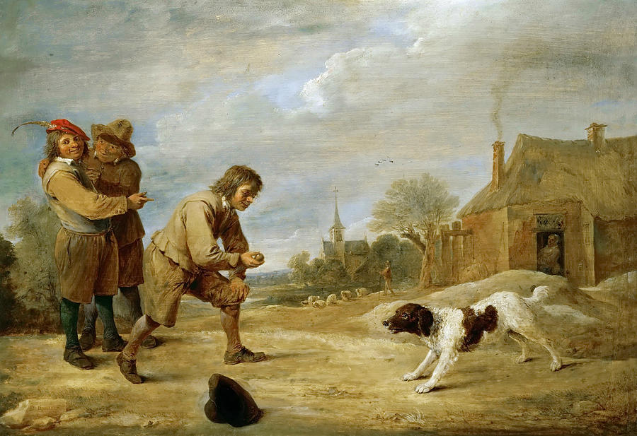 Farm Boys with a Dog Painting by David Teniers the Younger