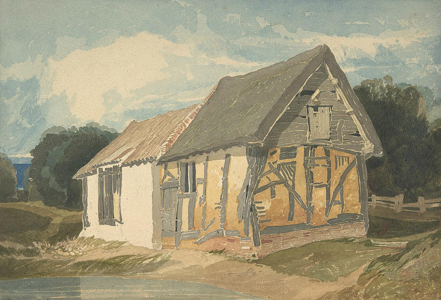 Farm Building by a Pond Drawing by John Sell Cotman