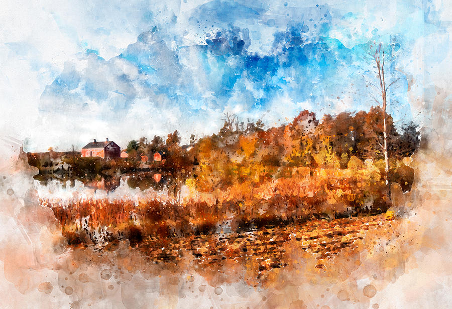 Farm Fall Colors Watercolor by Michael Colgate Farm Fall Colors Watercolor by Michael Colgate