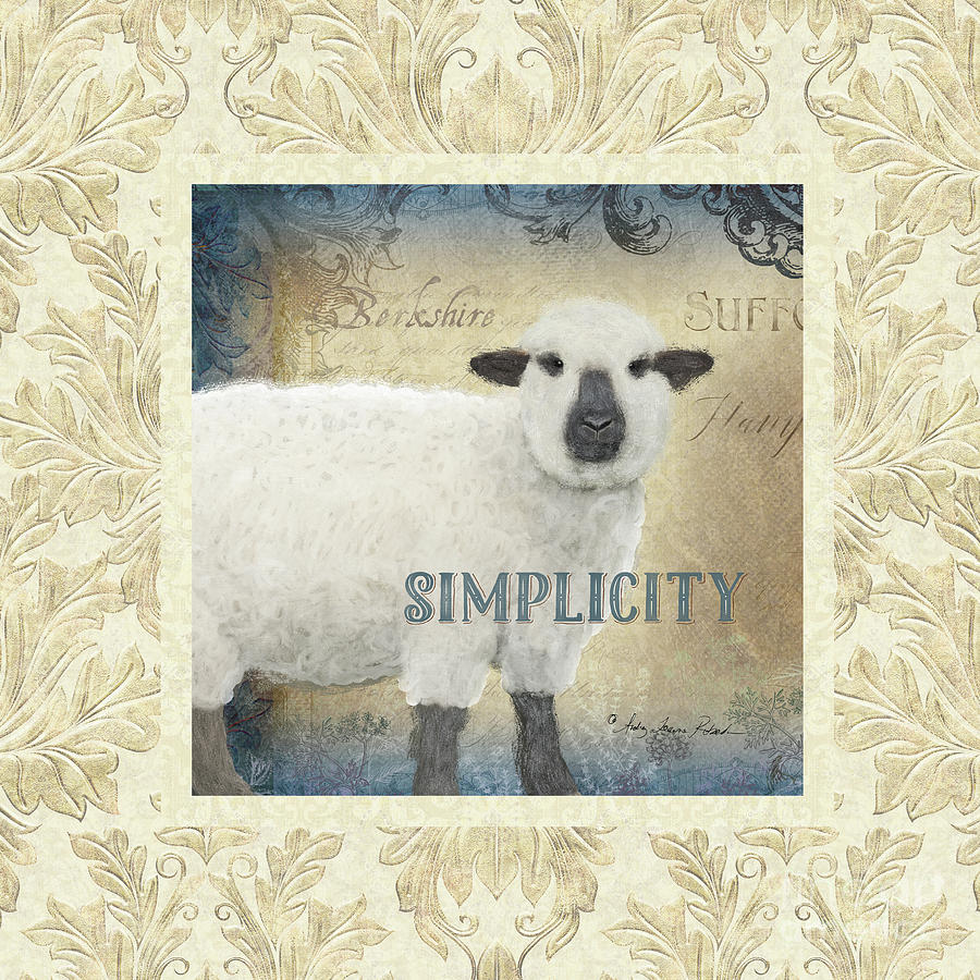 Farm Fresh Damask Sheep Lamb Simplicity Square Painting by Audrey Jeanne Roberts