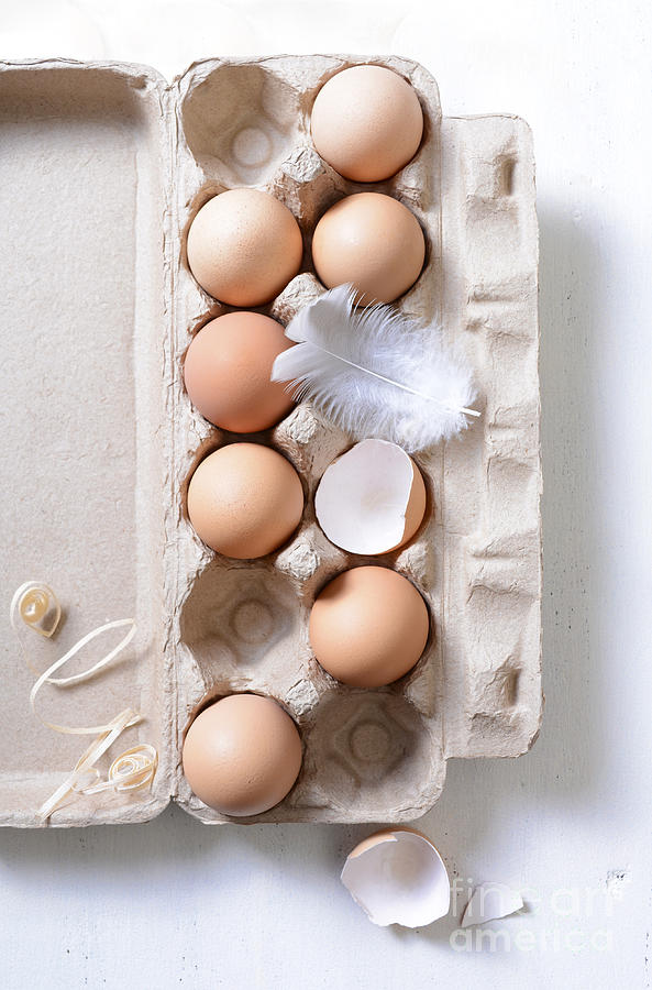 Farm fresh eggs in egg carton.  Photograph by Milleflore Images