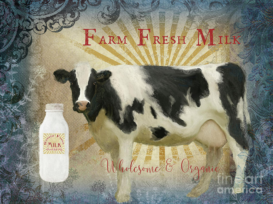 Farm Fresh Milk Vintage Style Typography Country Chic Painting by Audrey Jeanne Roberts