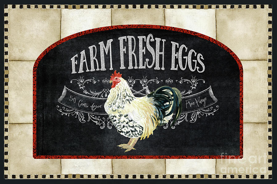 Farm Fresh Roosters 1 - Fresh Eggs Typography Painting by Audrey Jeanne Roberts