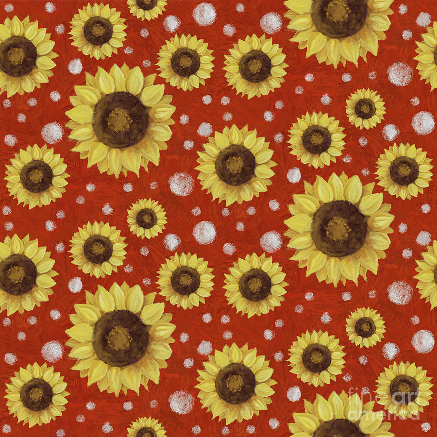 Farm Fresh Sunflower Red Dot Circle Toss Pattern Painting by Audrey Jeanne Roberts