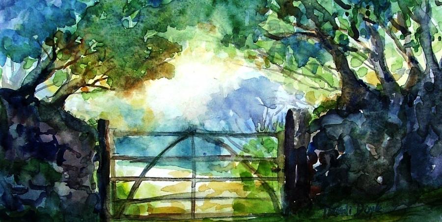 Farm gateway in summer  Painting by Trudi Doyle