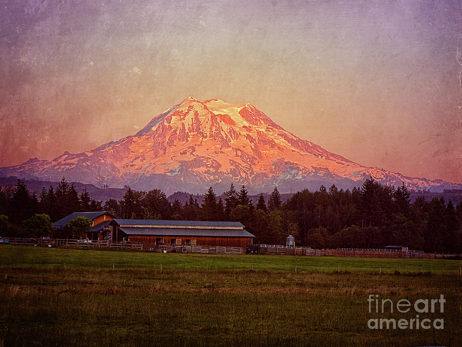 Farm in the Shadow of Mount Rainier Photograph by Jim And Emily Bush