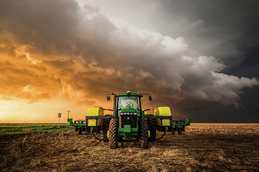 Farm Life - Tractor And Storm In Western Kansas Photograph
