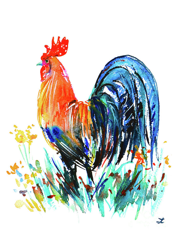Farm Rooster Painting by Zaira Dzhaubaeva