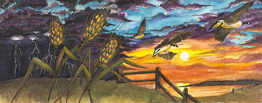 Farm Sunset Painting by Darren Cannell