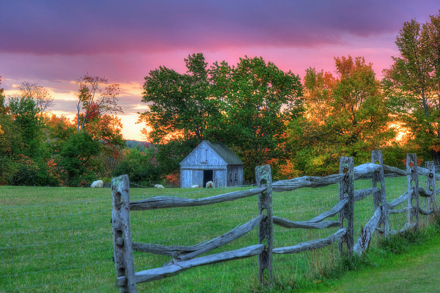 Farm Sunset in Autumn - Hollis NH Photograph by Joann Vitali