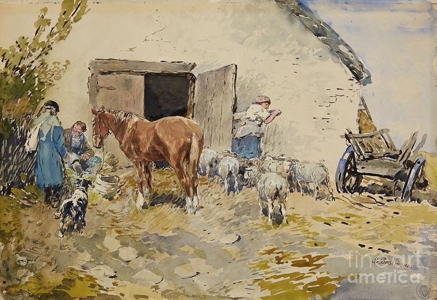 Farm with a Horse and Sheep Painting by MotionAge Designs